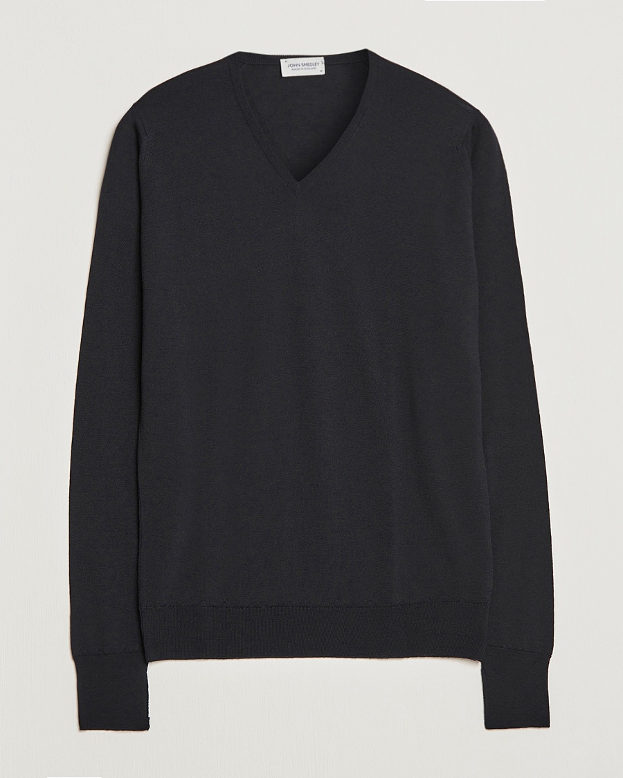 John Smedley Bobby Extra Fine Merino V-Neck Pullover Black – Schwarz