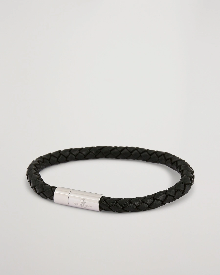 Skultuna One Row Leather Bracelet Black Steel – Schwarz