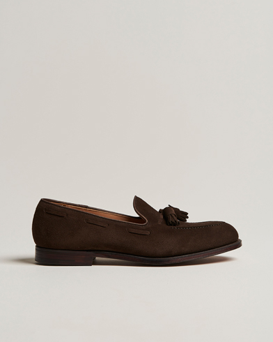 Herren | Handgefertigte Schuhe | Crockett & Jones | Cavendish Tassel Loafer Dark Brown Suede