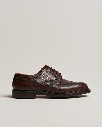 Herren | Handgefertigte Schuhe | Crockett & Jones | Pembroke Derbys Dark Brown Grained Calf