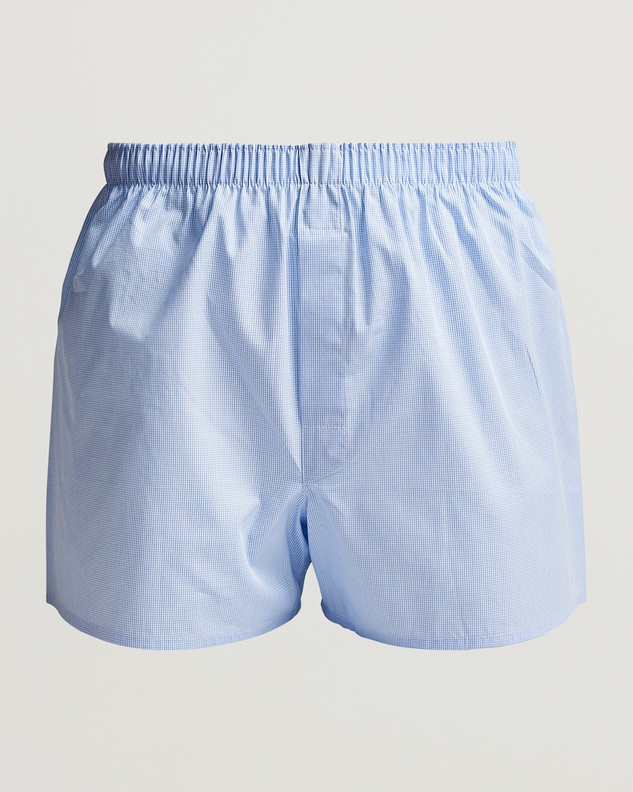 Sunspel Classic Woven Cotton Boxer Shorts Light Blue Gingham – Blau