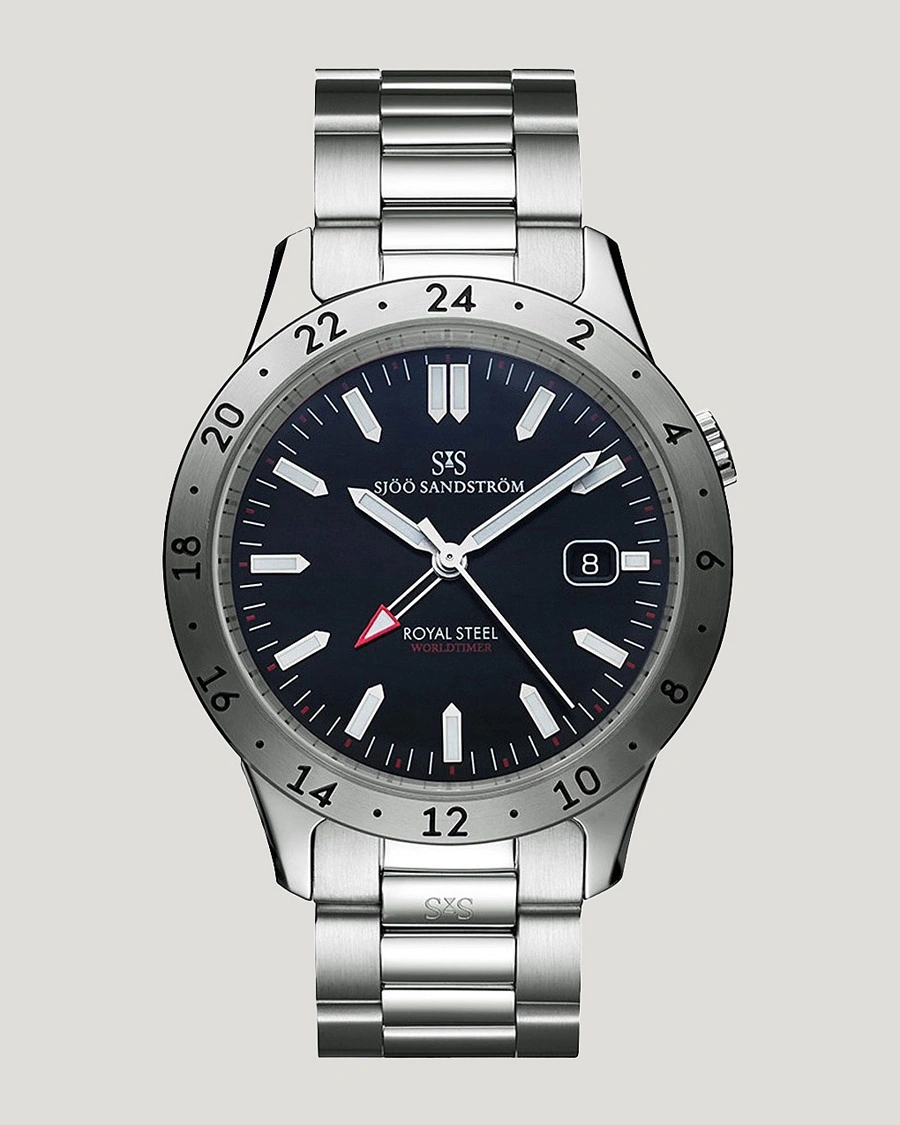 Sjöö Sandström Royal Steel Worldtimer 41mm Black with Steel – Silber