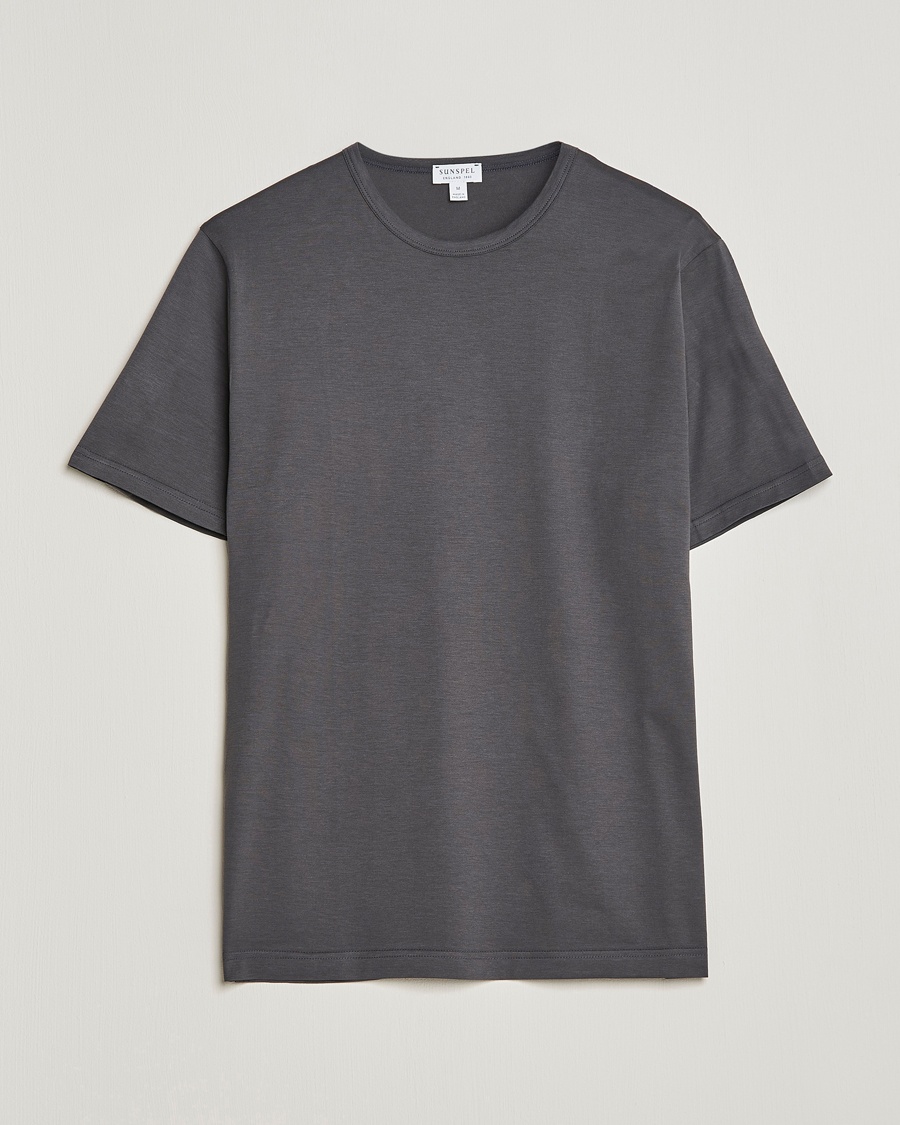 Sunspel Crew Neck Q82 Cotton T-Shirt Charcoal – Grau