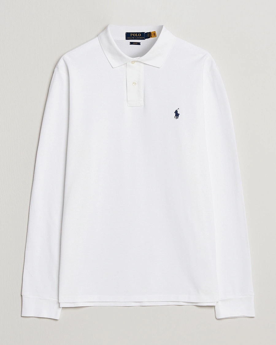 Polo Ralph Lauren Slim Fit Long Sleeve Polo White – Weiß