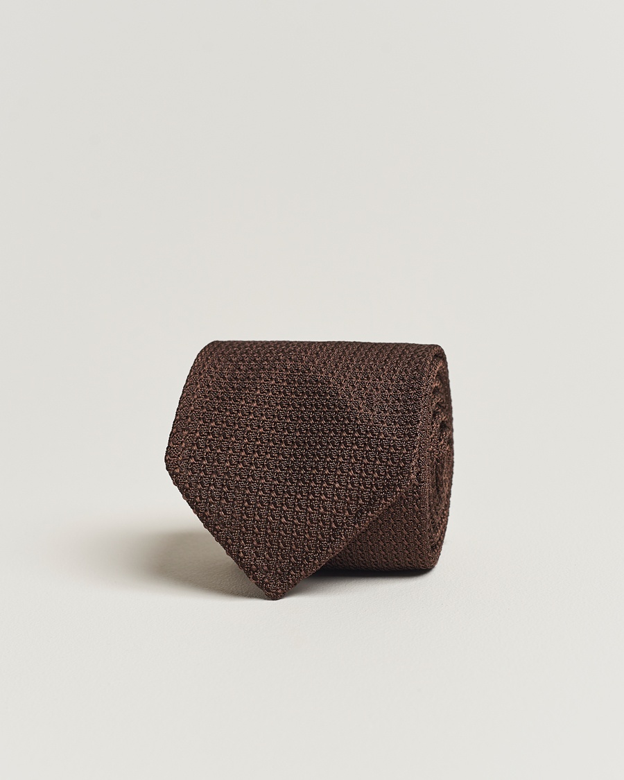 Drake's Drake'sLarge Knot Handrolled Grenadine Silk TieBrown – Braun