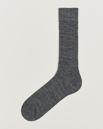 Herren | Socken aus Merinowolle | Bresciani | Wool/Nylon Ribbed Short Socks Medium Grey