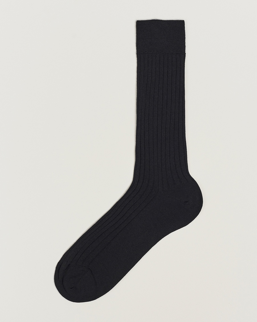 Bresciani Wool/Nylon Ribbed Short Socks Black – Schwarz