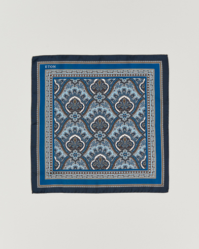 Herren | Festive | Eton | Silk Paisley Print Pocket Square Blue
