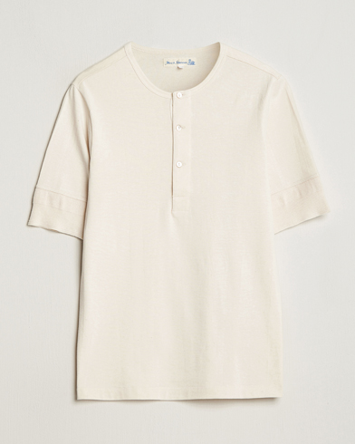 Herren | Granpa-Shirt | Merz b. Schwanen | Short Sleeve Organic Cotton Henley Nature