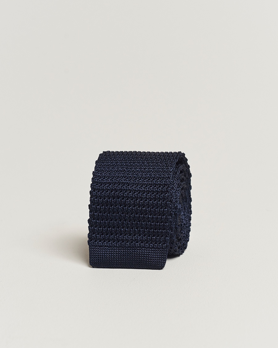 Amanda Christensen Knitted Silk Tie 6 cm Navy – Blau