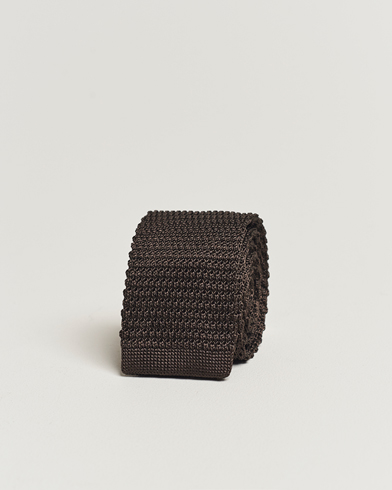 Herren | Festive | Amanda Christensen | Knitted Silk Tie 6 cm Brown