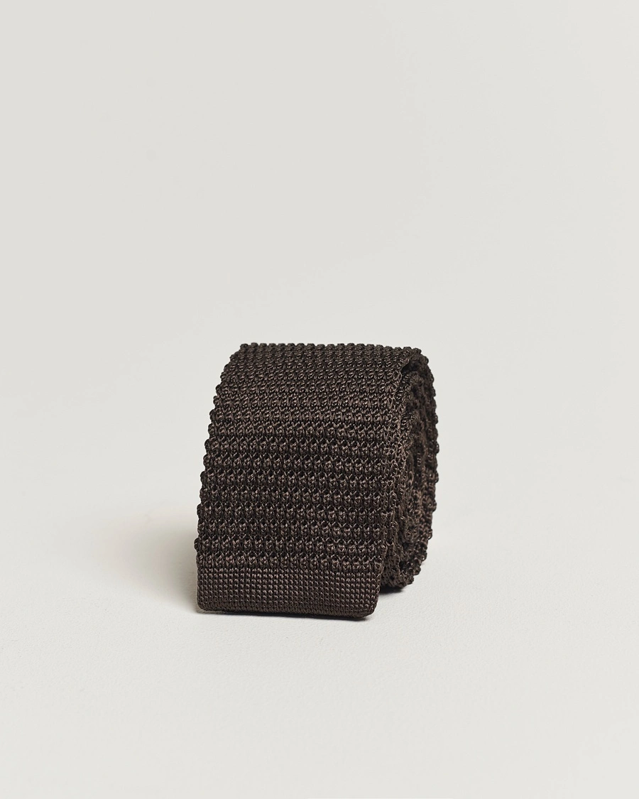 Amanda Christensen Knitted Silk Tie 6 cm Brown – Braun