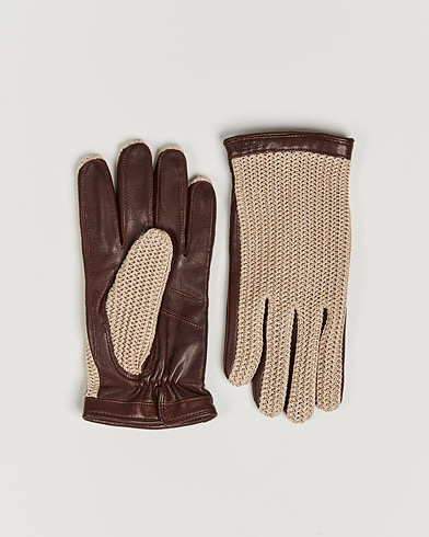 Herren | Wärmende Accessoires | Hestra | Adam Crochet Wool Lined Glove Chestnut/Beige