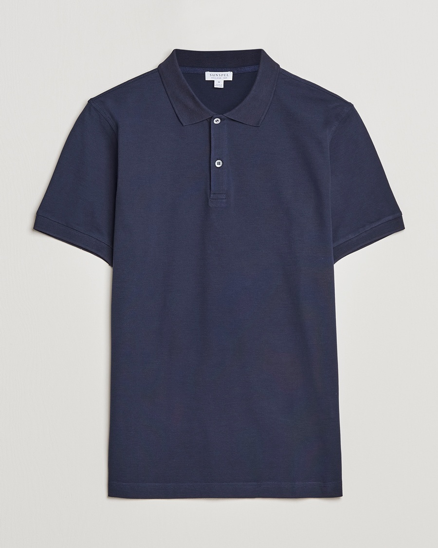Sunspel Short Sleeve Pique Polo Navy – Blau