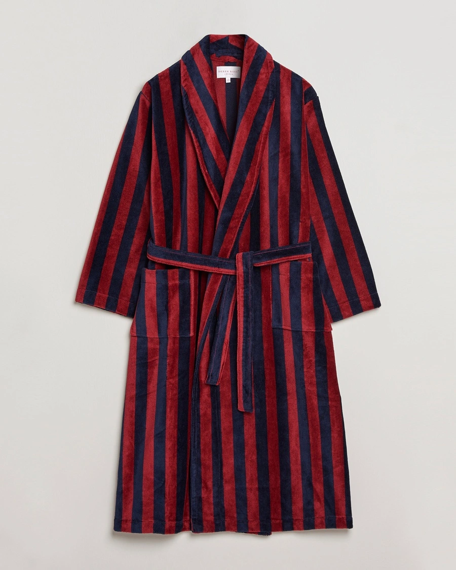 Derek Rose Cotton Velour Striped Gown Red/Blue – Blau