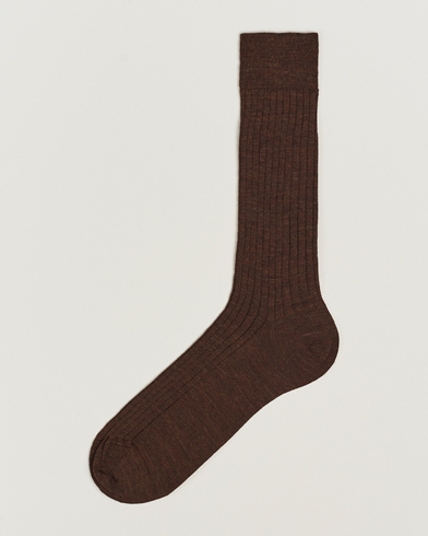 Herren | Socken aus Merinowolle | Bresciani | Wool/Nylon Ribbed Short Socks Brown Melange