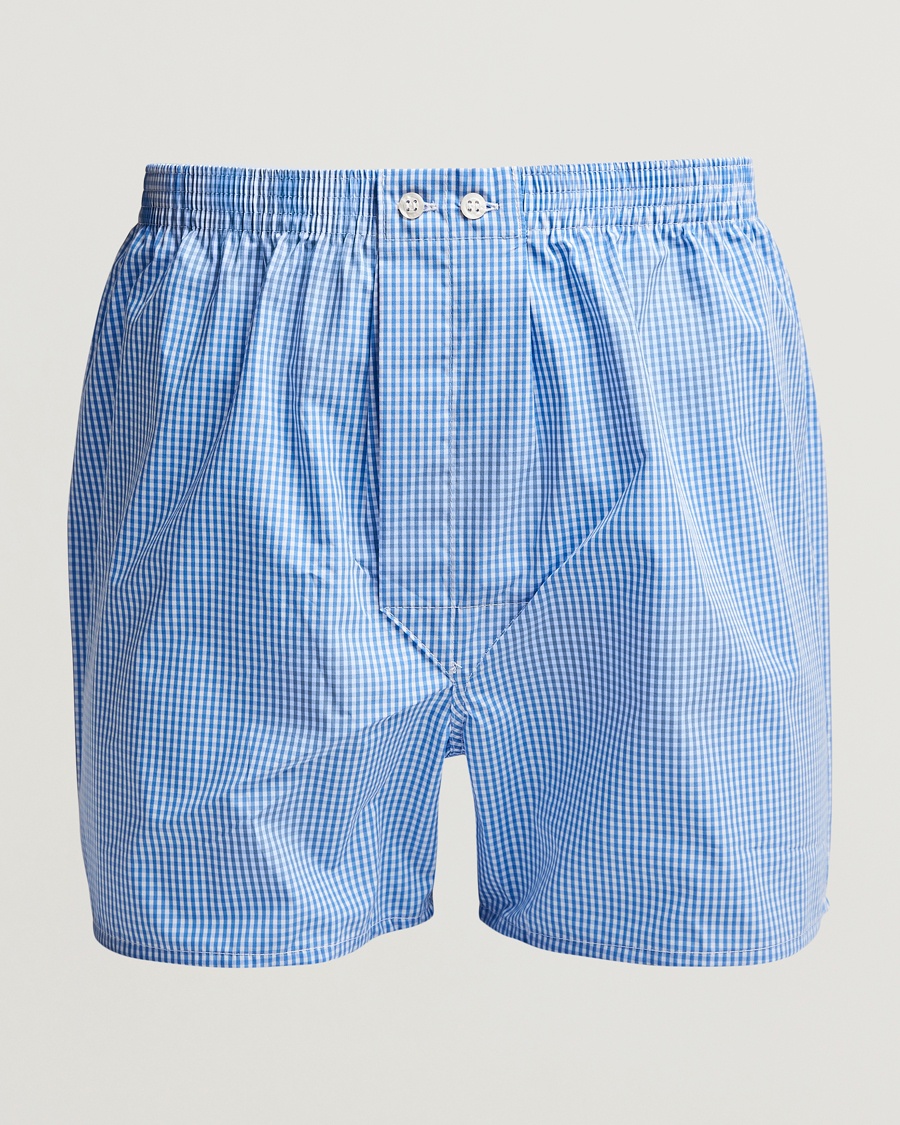 Derek Rose Classic Fit Cotton Boxer Shorts Blue Gingham – Blau