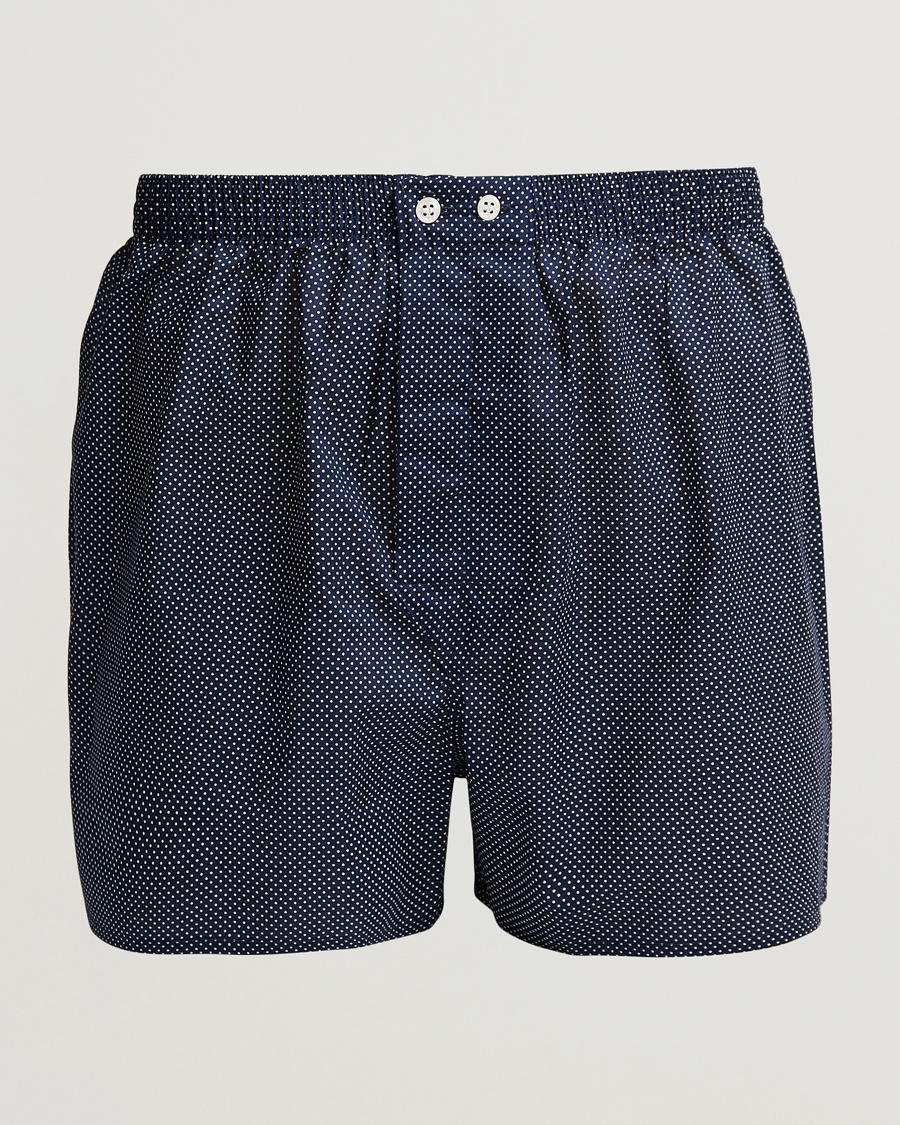 Derek Rose Classic Fit Cotton Boxer Shorts Navy Polka Dot – Blau