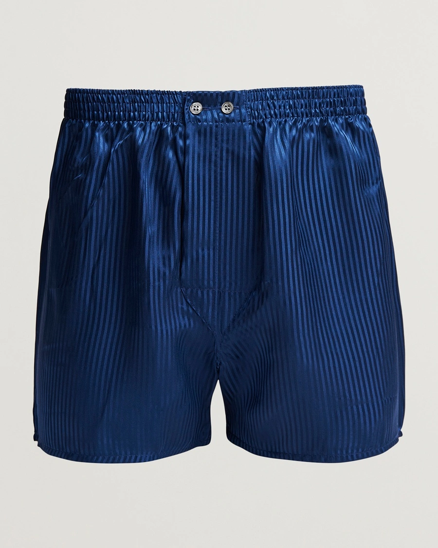 Derek Rose Classic Fit Silk Boxer Shorts Navy – Blau