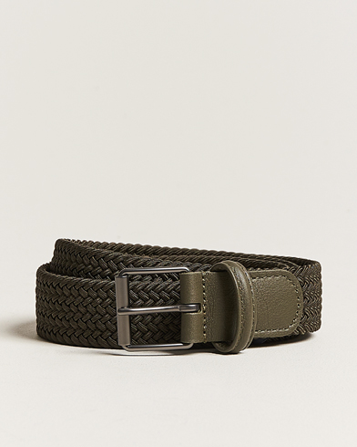 Herren | Italian Department | Anderson's | Elastic Woven 3 cm Belt Military Green