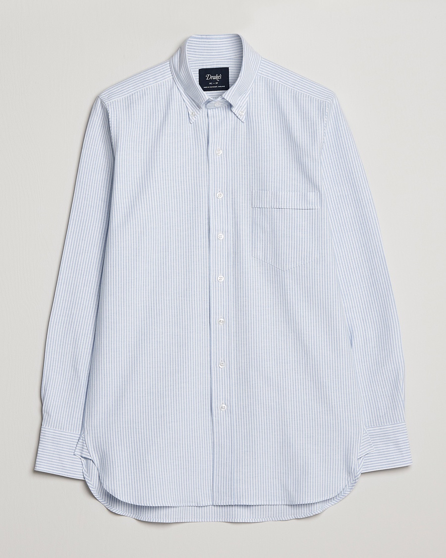Drake's Striped Button Down Oxford Shirt Blue – Blau