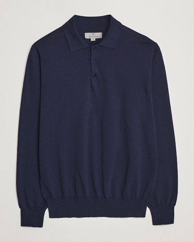 Herren | Bestickte Polohemden | Canali | Cotton Long Sleeve Polo Navy