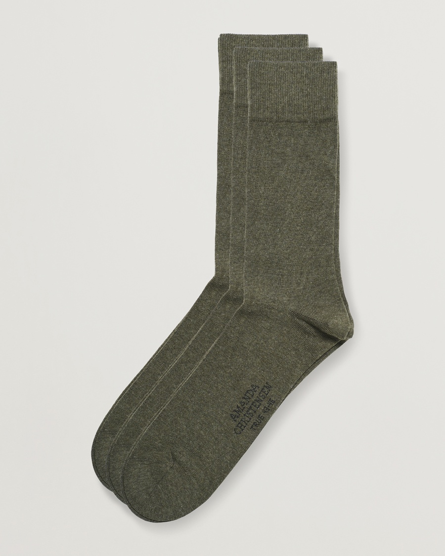 Amanda Christensen 3-Pack True Cotton Socks Olive Melange – Grün