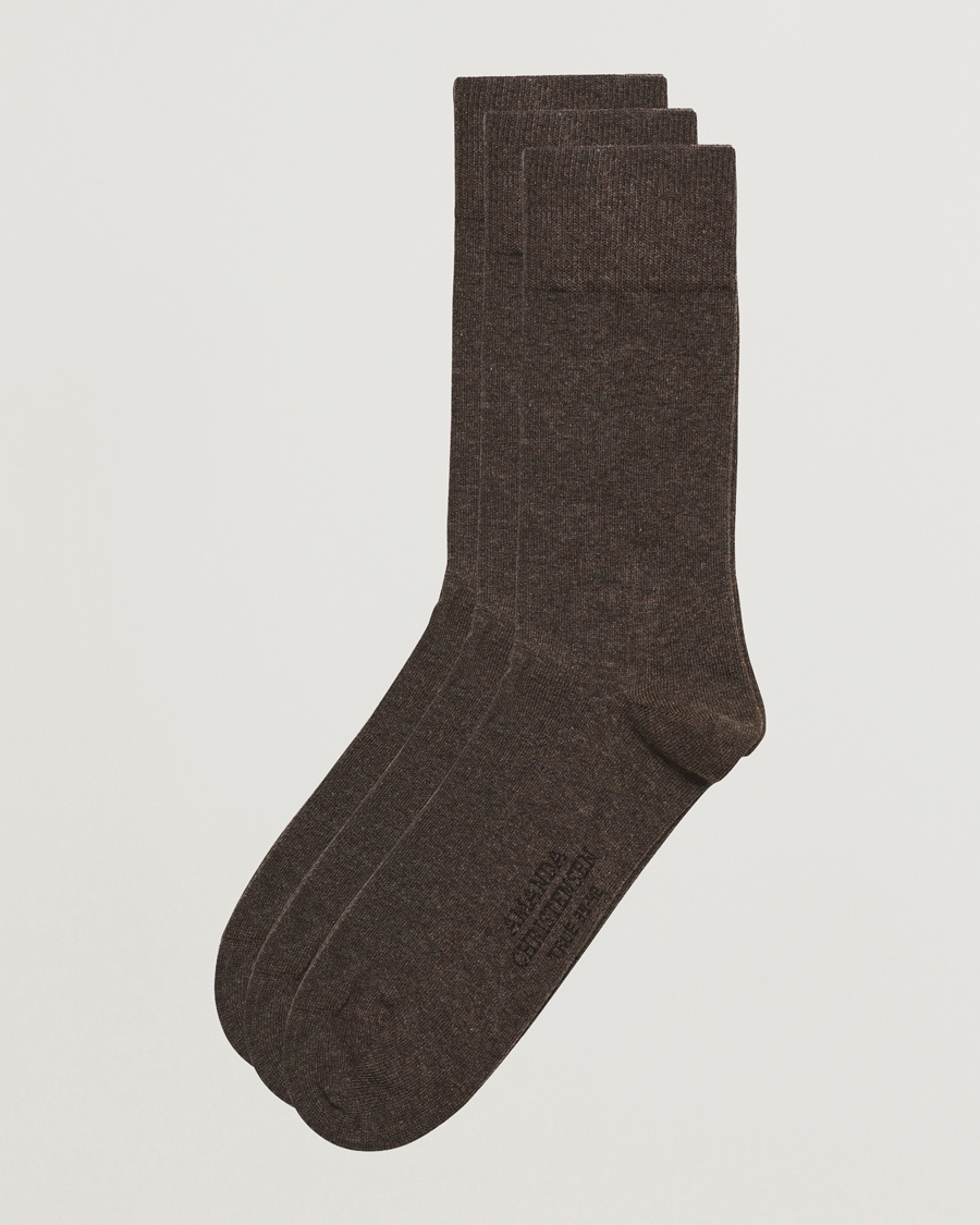Amanda Christensen 3-Pack True Cotton Socks Brown Melange – Braun