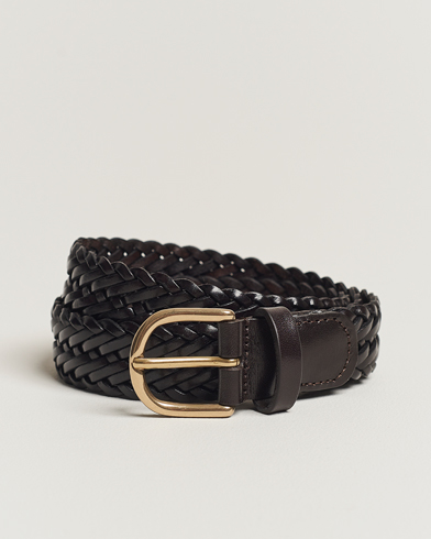 Herren | Business Casual | Anderson's | Woven Leather Belt 3 cm Dark Brown