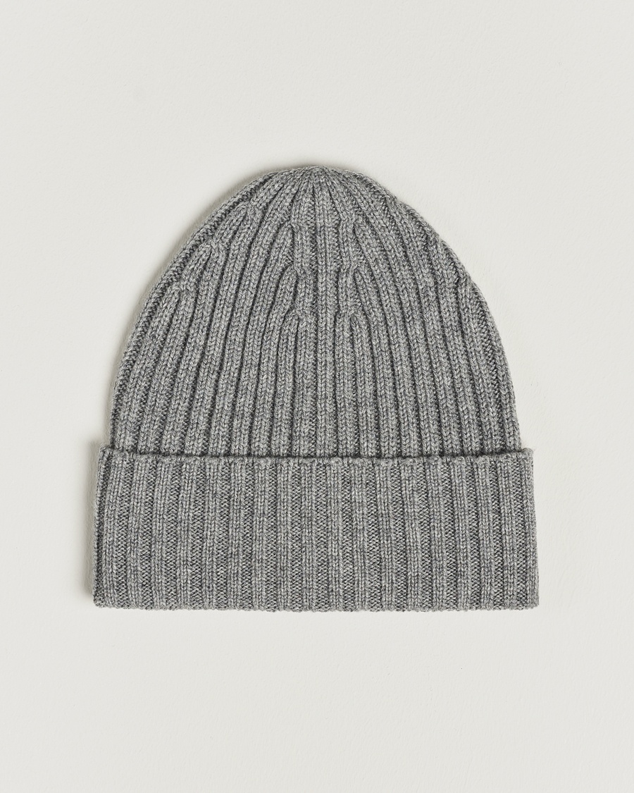 Piacenza Cashmere Ribbed Cashmere Beanie Grey Melange – Grau