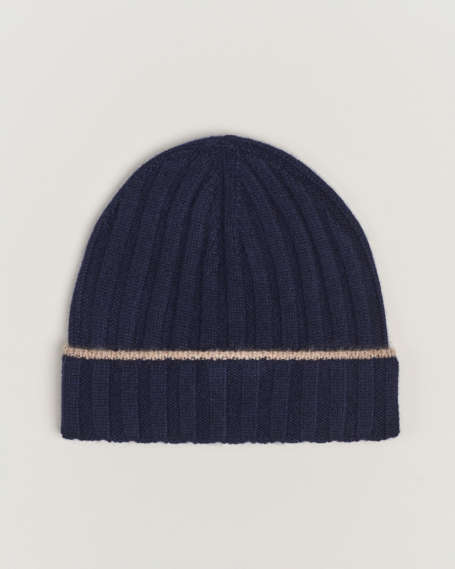 Brunello Cucinelli Cashmere Contrast Beanie Navy – Blau