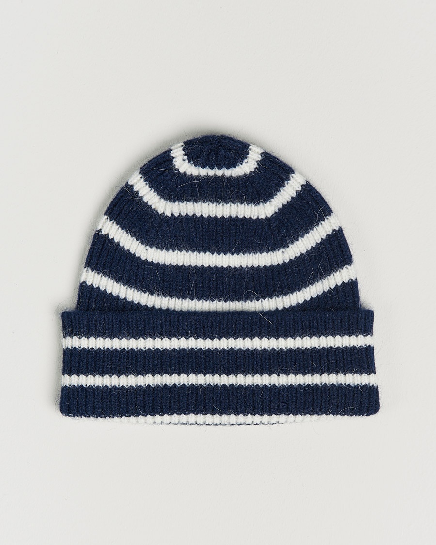 Le Bonnet Lambswool/Caregora Beanie Midnight Stripe – Blau