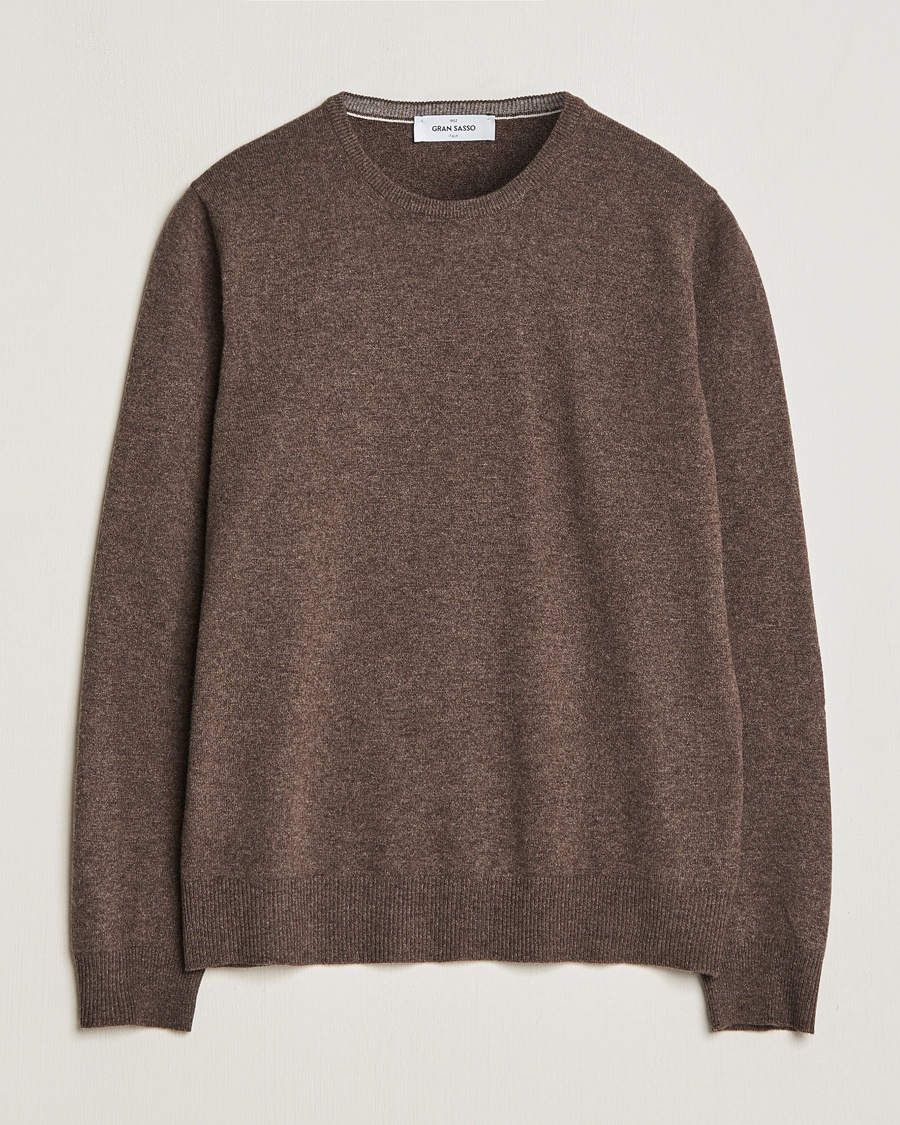 Gran Sasso Wool/Cashmere Crew Neck Dark Brown Melange – Braun