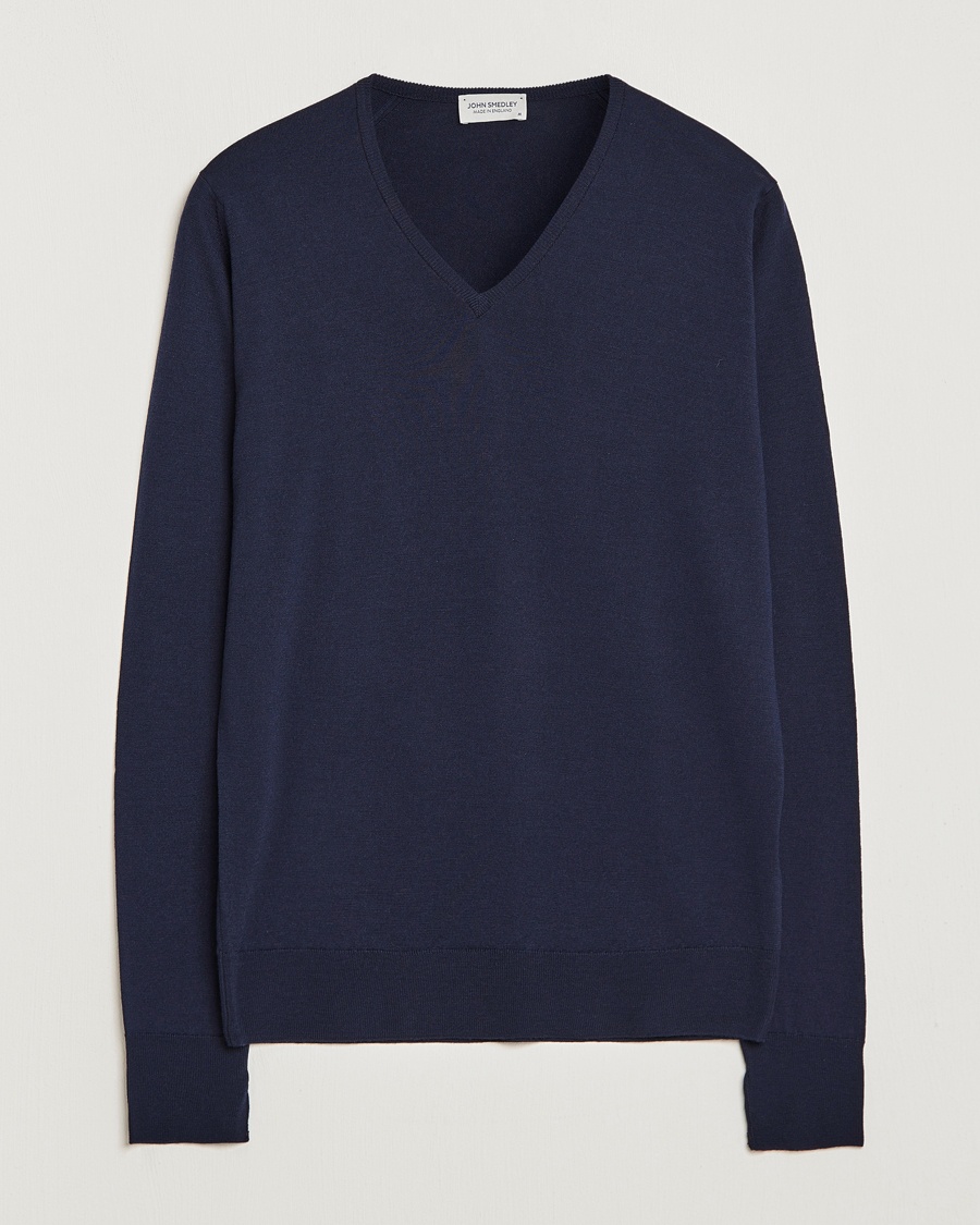 John Smedley Bobby Extra Fine Merino V-Neck Pullover Midnight – Blau