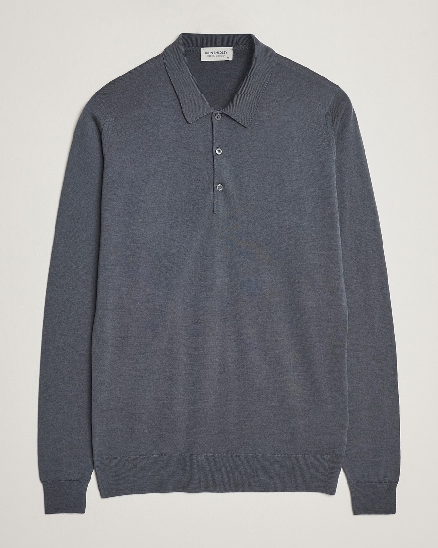 John Smedley Belper Extra Fine Merino Polo Pullover Slate Grey – Grau