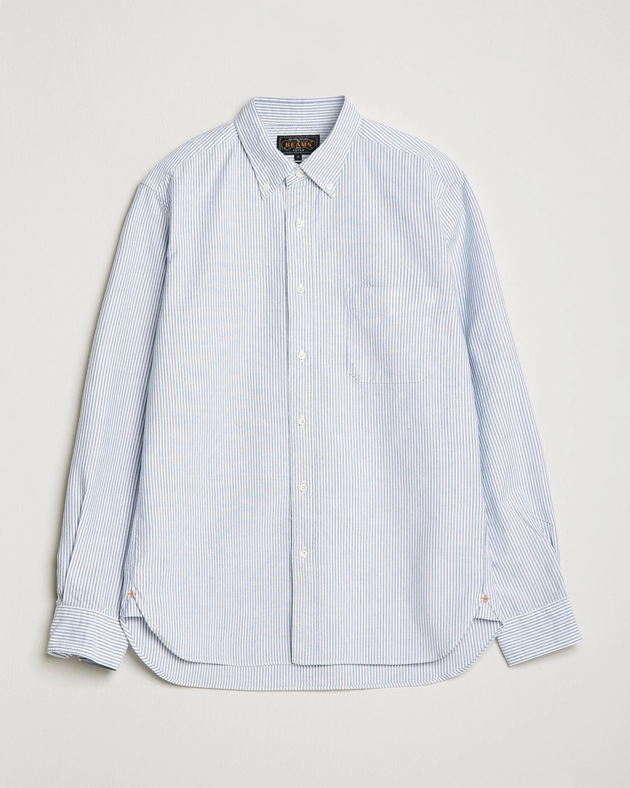 BEAMS PLUS Oxford Button Down Shirt Blue Stripe – Blau