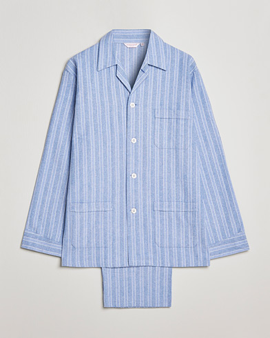 Herren | Pyjama-Set | Derek Rose | Brushed Cotton Flannel Striped Pyjama Set Blue