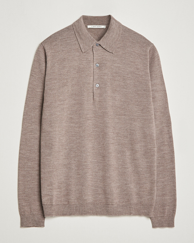 Herren | Pullover | A Day's March | Ambroz Merino Polo Taupe Melange