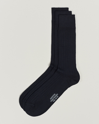 Herren | Normale Socken | Amanda Christensen | 3-Pack True Cotton Ribbed Socks Dark Navy