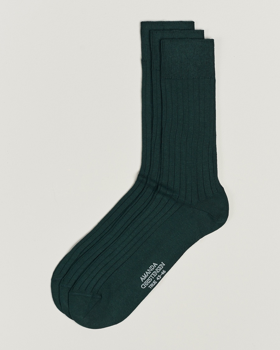 Amanda Christensen 3-Pack True Cotton Ribbed Socks Bottle Green – Grün