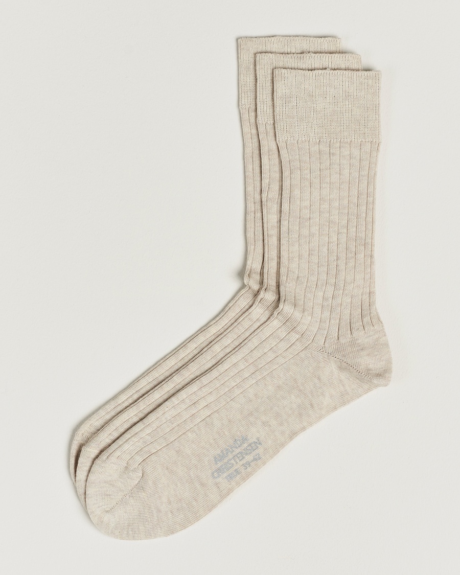 Amanda Christensen 3-Pack True Cotton Ribbed Socks Sand Melange – Beige