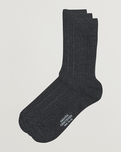 Herren | Normale Socken | Amanda Christensen | 3-Pack True Cotton Ribbed Socks Antracite Melange