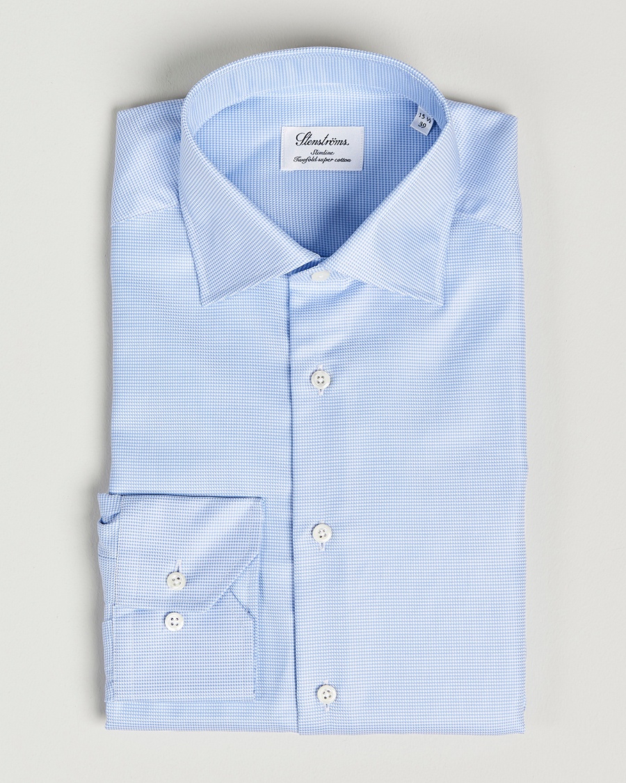Stenströms Slimline Houndstooth Shirt Light Blue – Blau