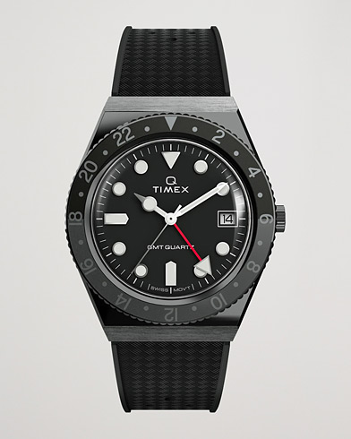 Herren | Uhren | Timex | Q Diver GMT 38mm Rubber Strap Black/Grey