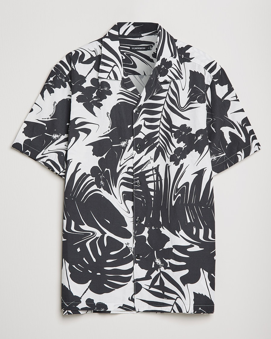 J.Lindeberg Elio Hibiscus Print Short Sleeve Shirt White/Black – Schwarz