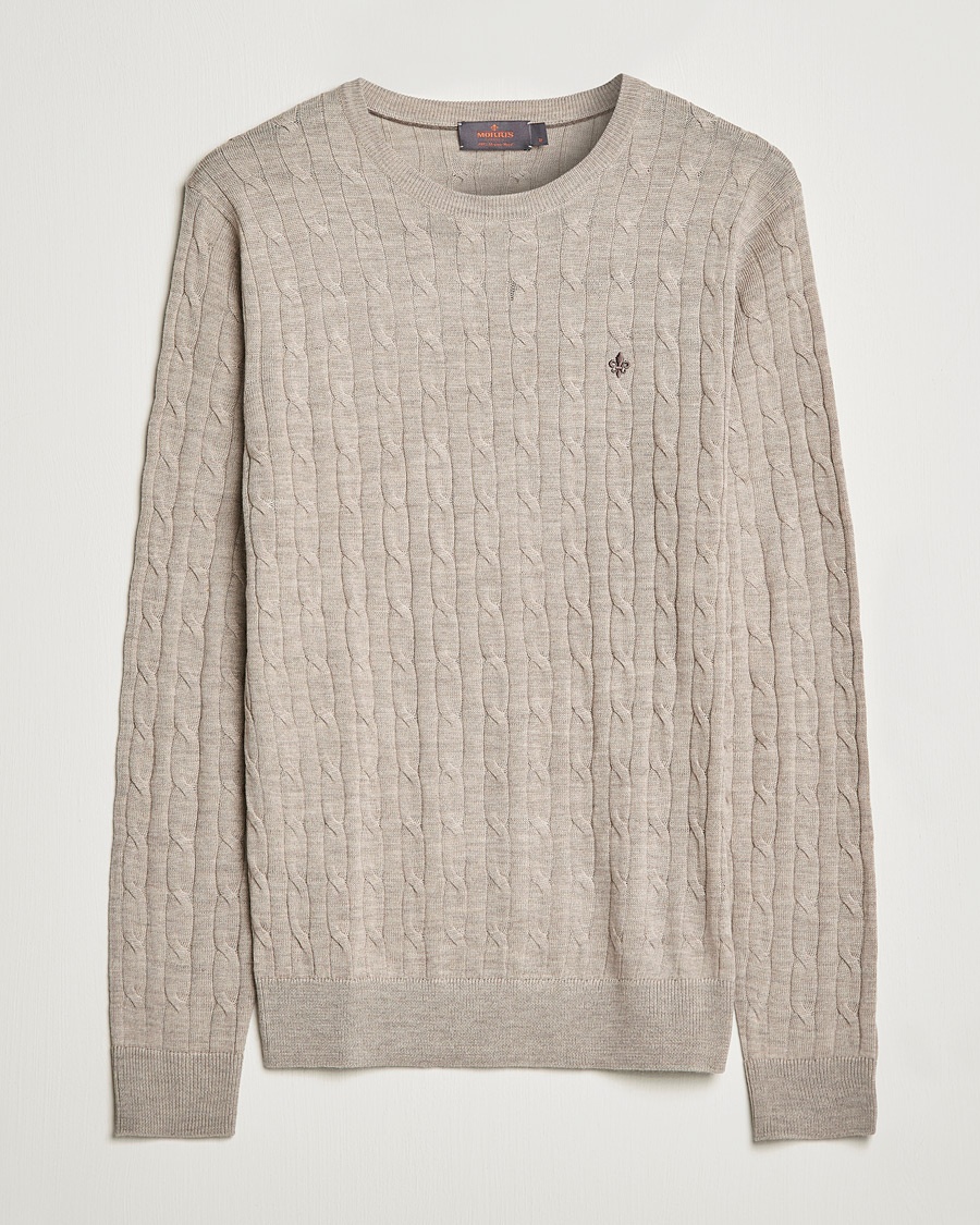 Morris Merino Cable Crew Neck Khaki Melange – Beige
