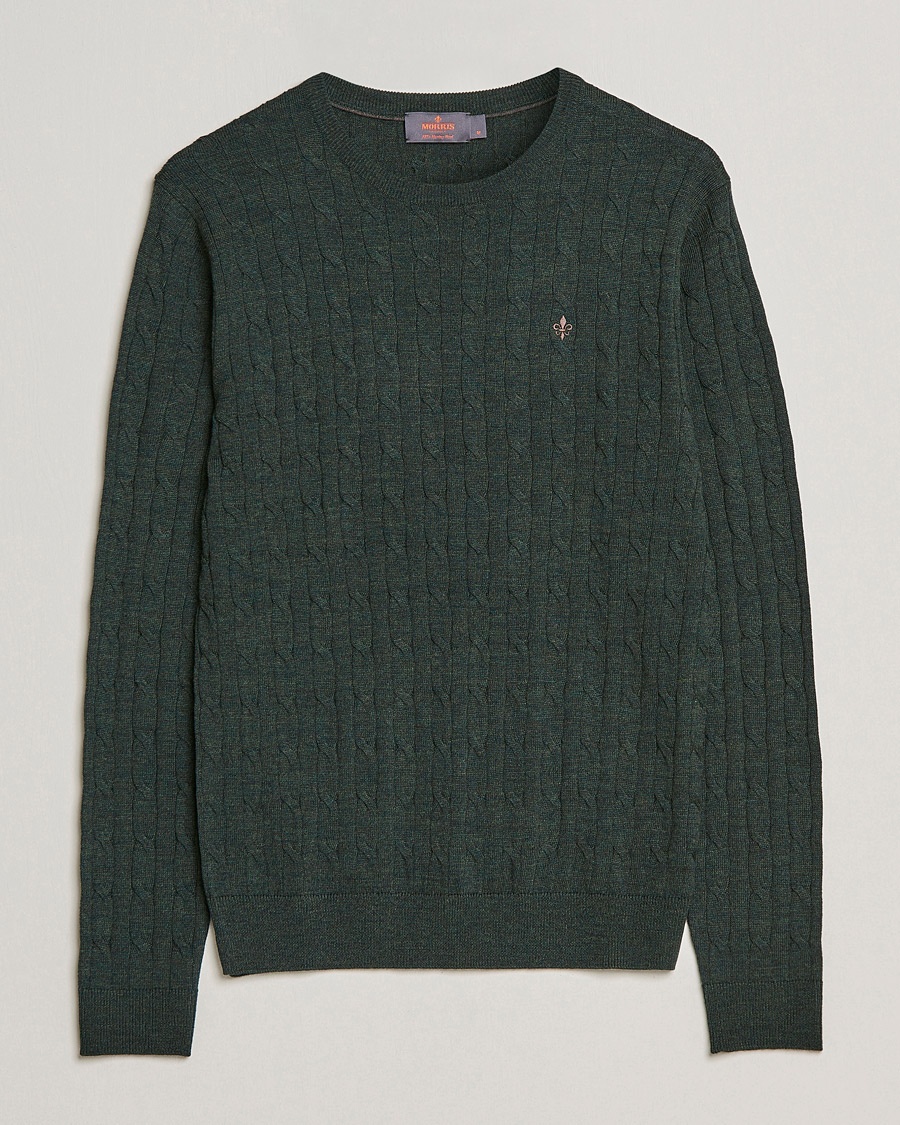 Morris Merino Cable Crew Neck Olive – Grün