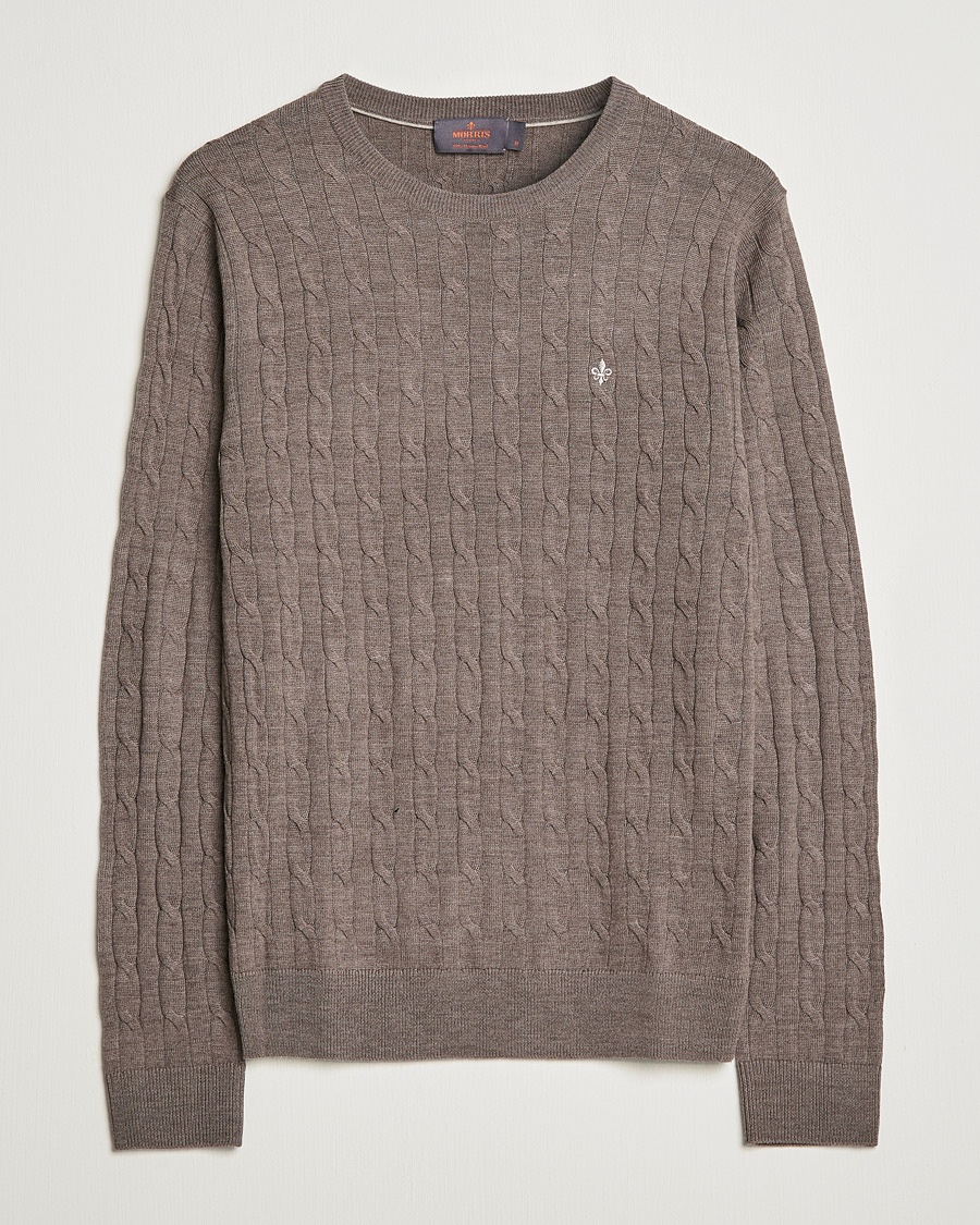 Morris Merino Cable Crew Neck Light Brown – Braun