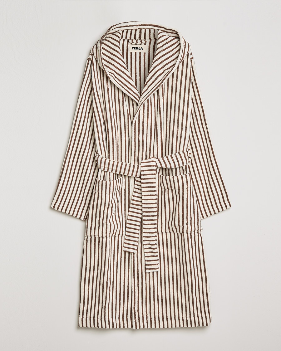 Tekla Organic Terry Hooded Bathrobe Kodiak Stripes – Braun