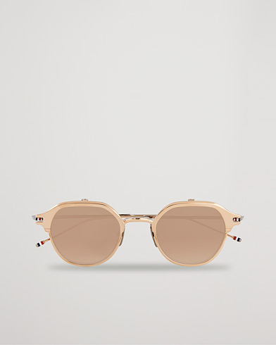 Herren | Runde Sonnenbrillen | Thom Browne | TB-S812 Flip-Up Sunglasses White Gold/Silver